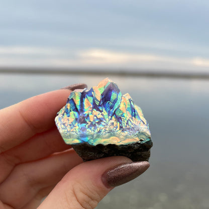 Rainbow Aura Amethyst Cluster