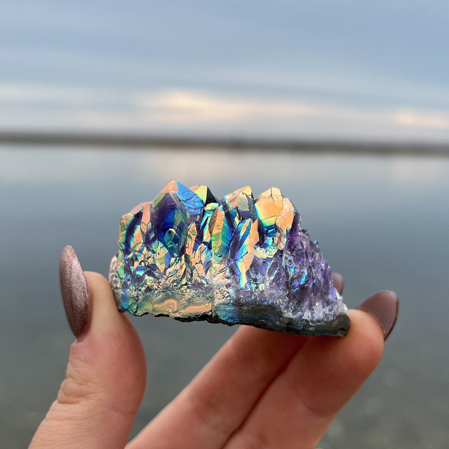 Rainbow Aura Amethyst Cluster