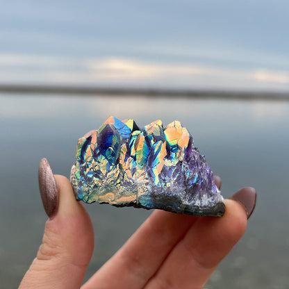 Rainbow Aura Amethyst Cluster