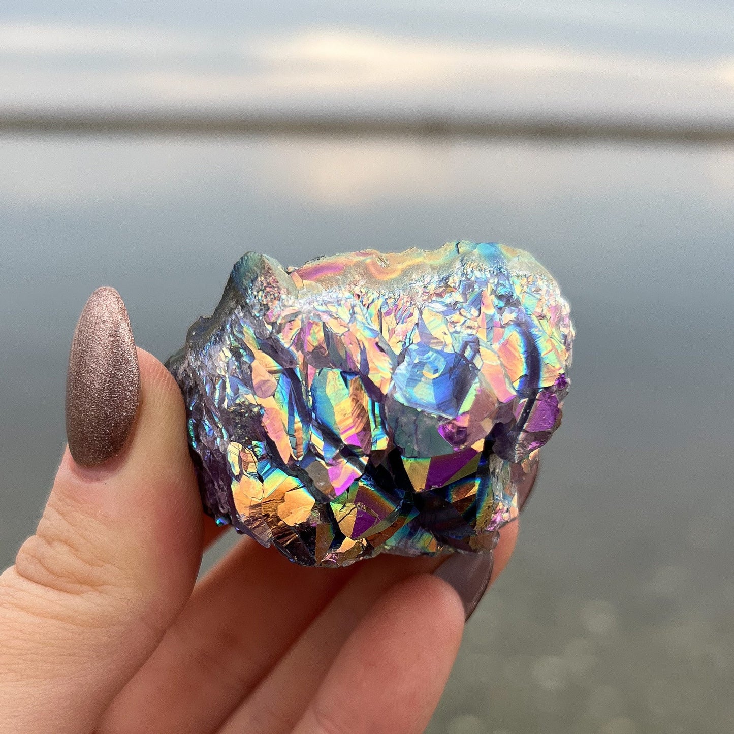 Rainbow Aura Amethyst Cluster