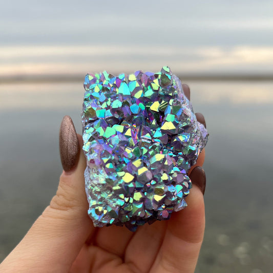 Rainbow Aura Amethyst Cluster