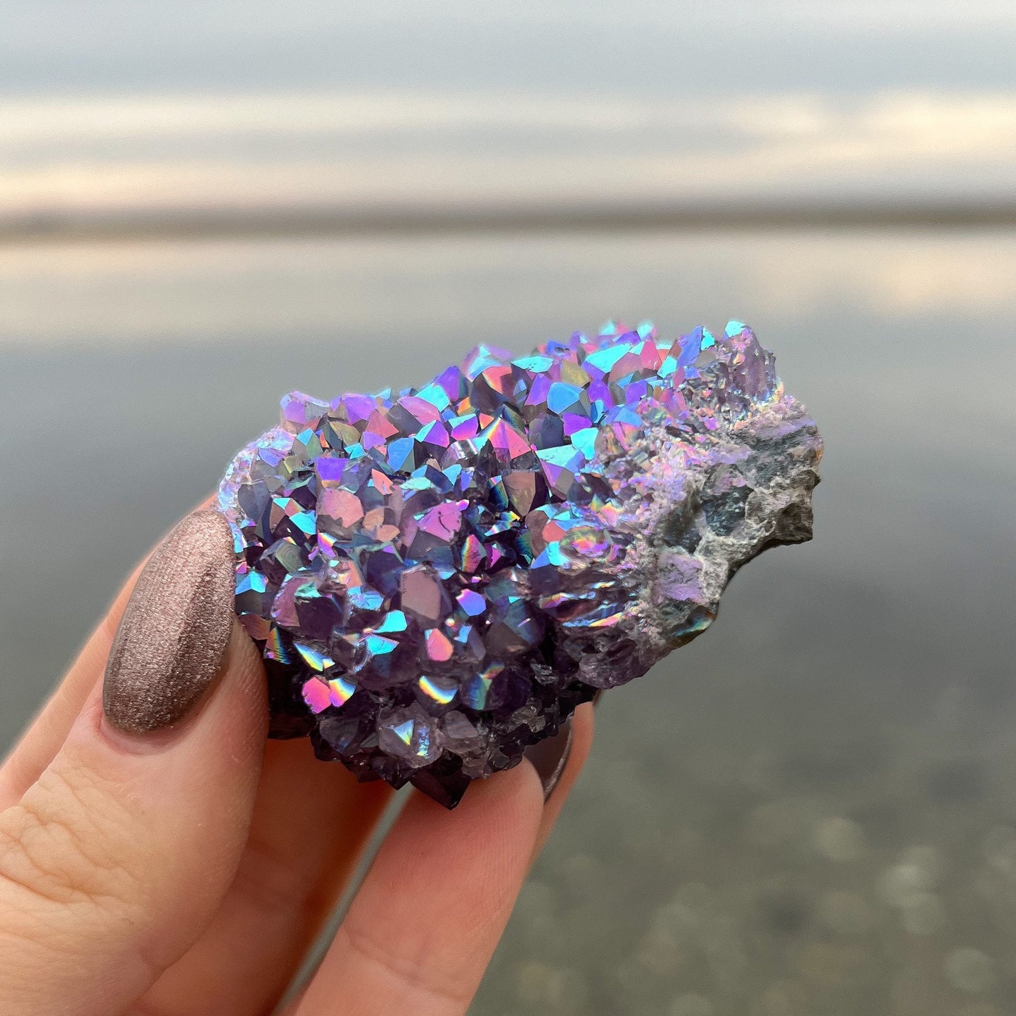 Rainbow Aura Amethyst Cluster