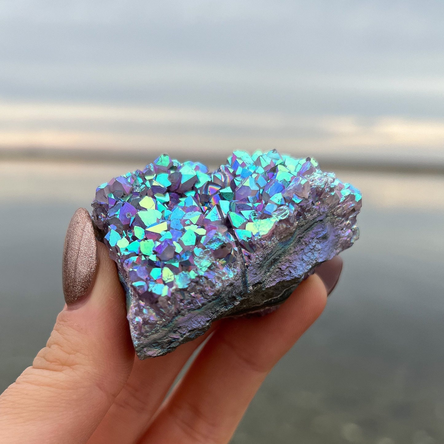 Rainbow Aura Amethyst Cluster