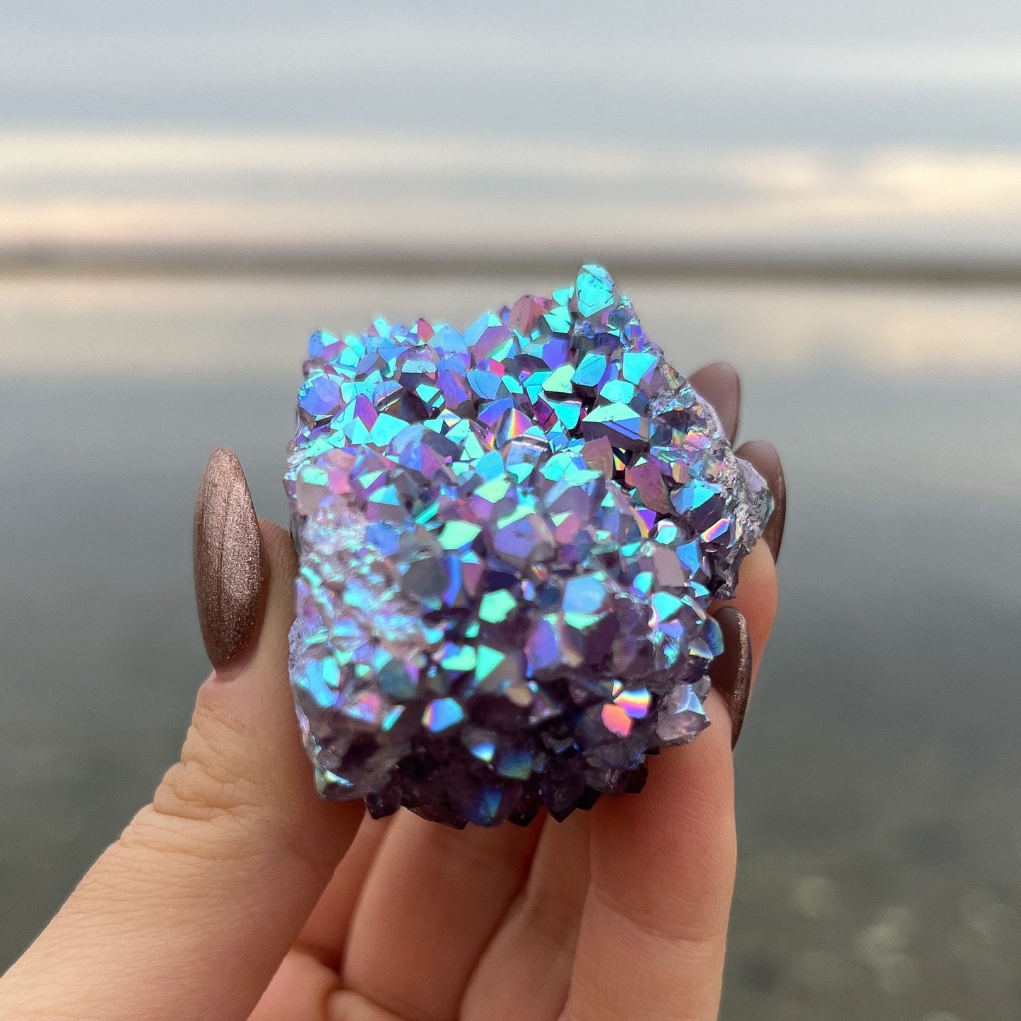 Rainbow Aura Amethyst Cluster