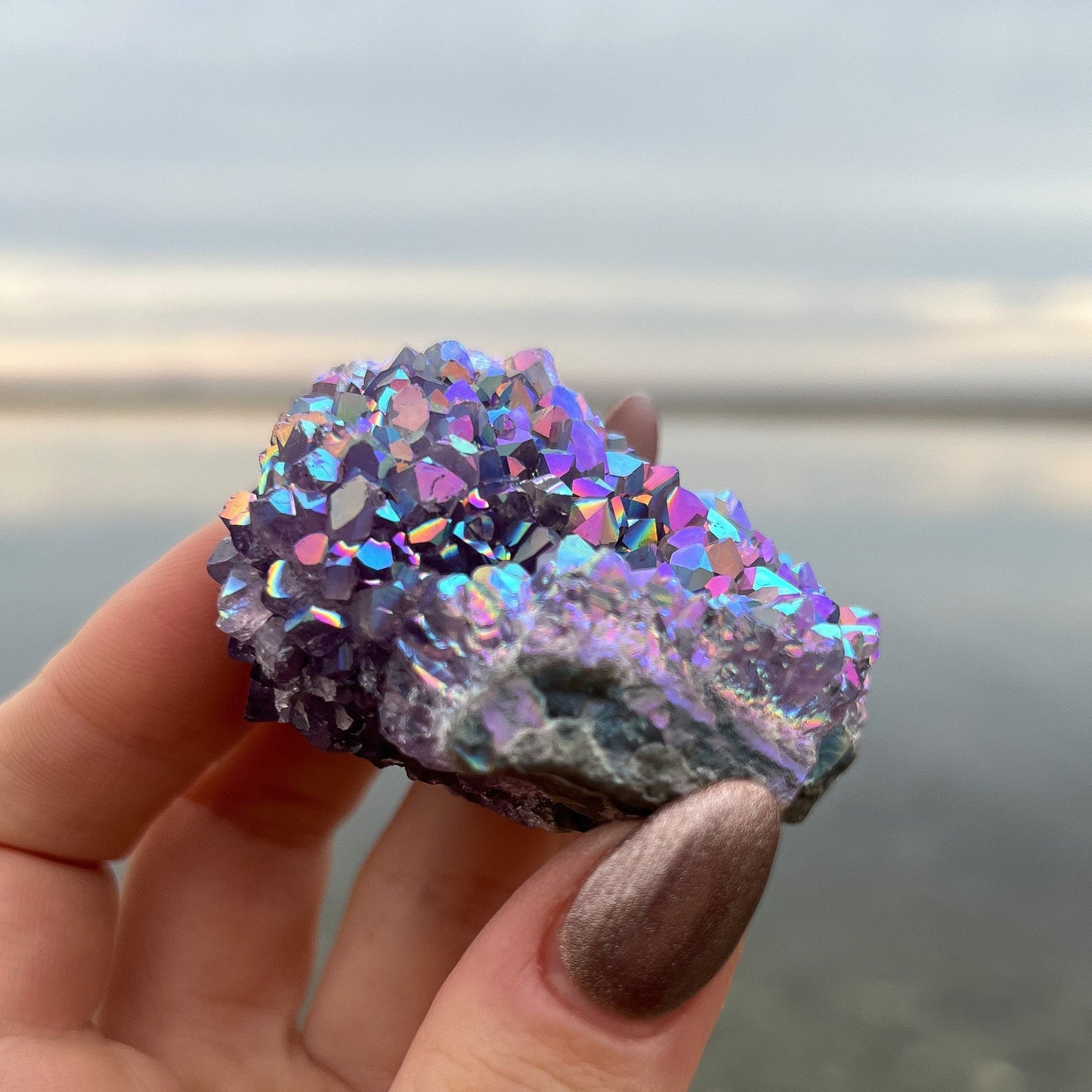 Rainbow Aura Amethyst Cluster
