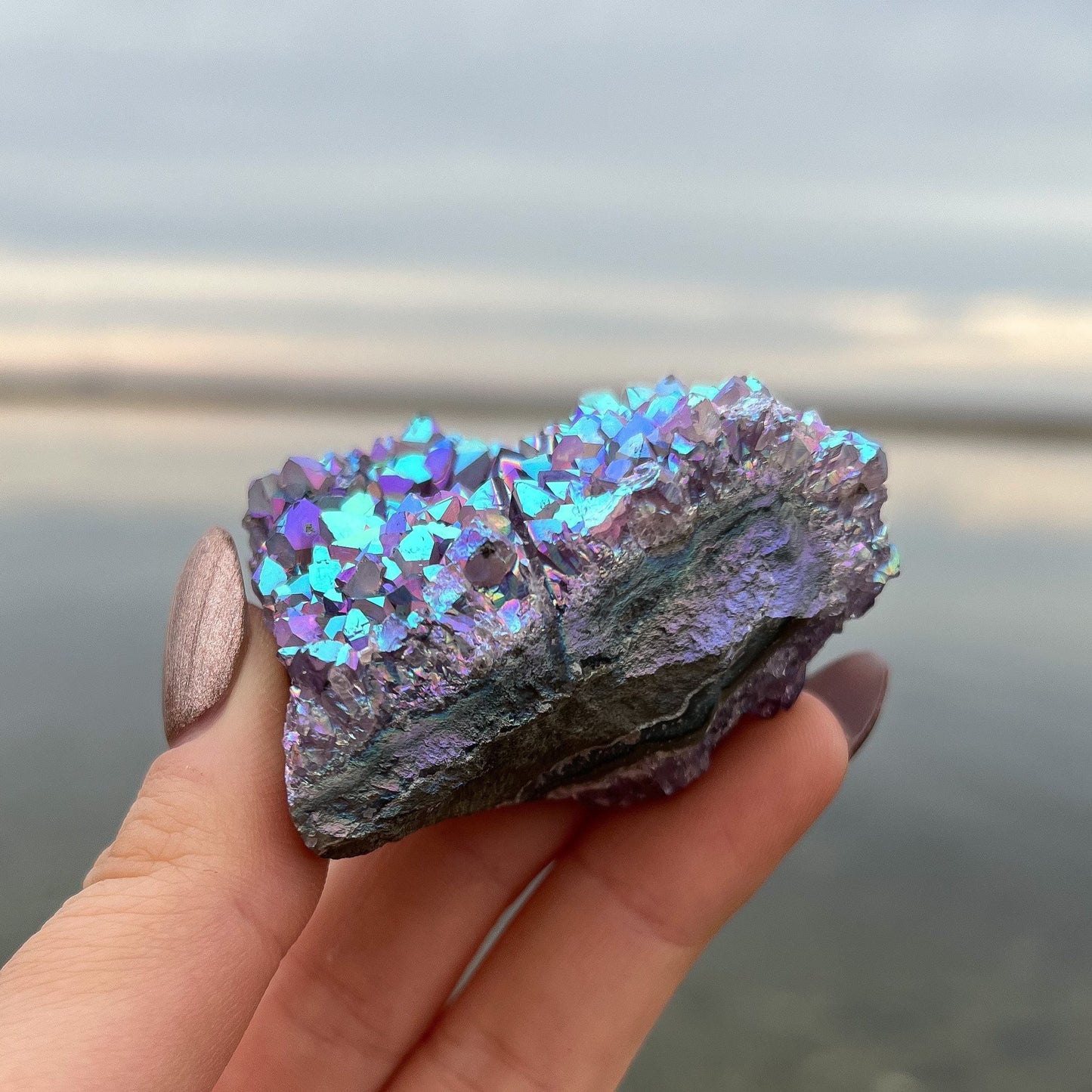 Rainbow Aura Amethyst Cluster
