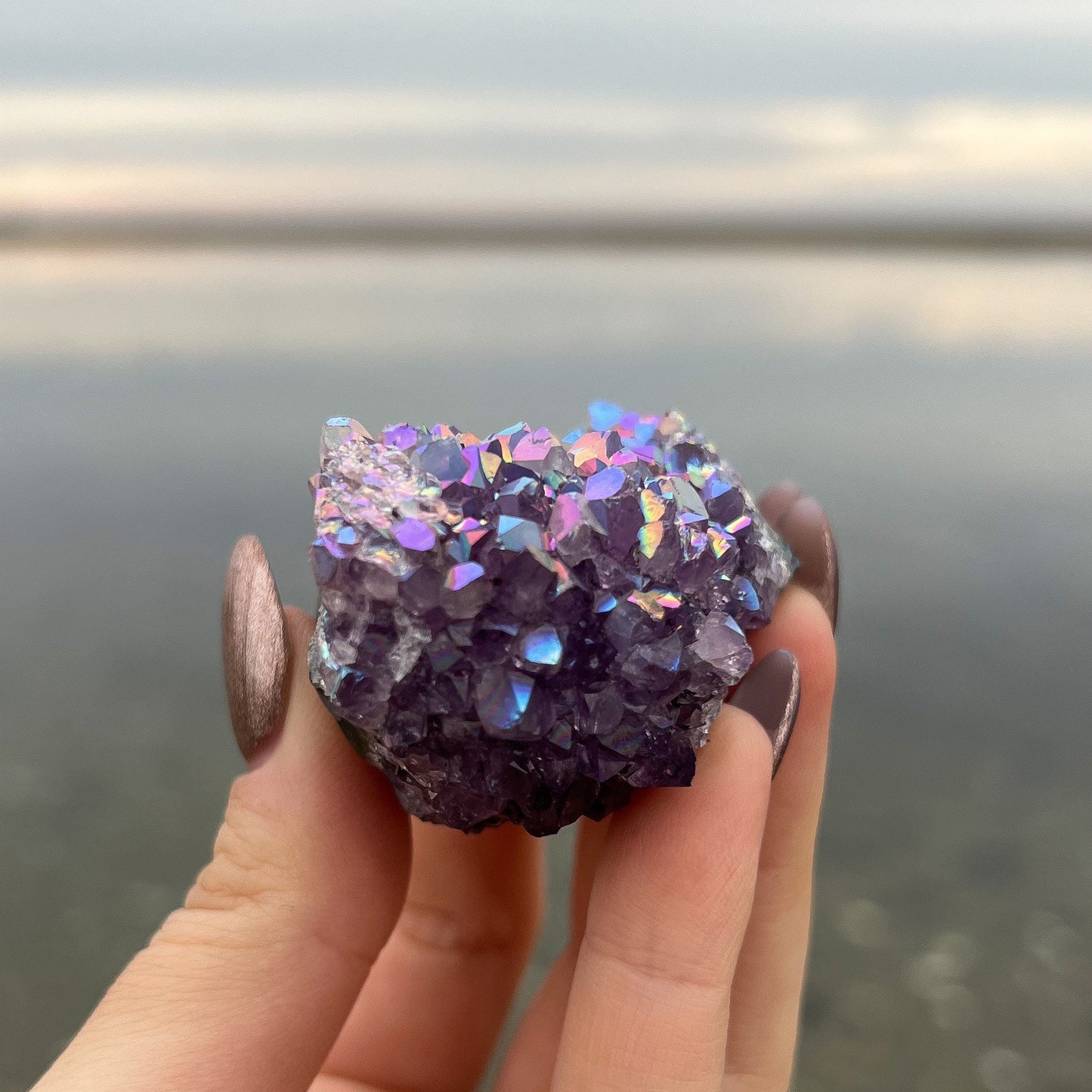 Rainbow Aura Amethyst Cluster