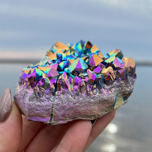 Rainbow Aura Amethyst Standing Cluster