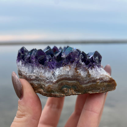 Rainbow Aura Amethyst Standing Cluster