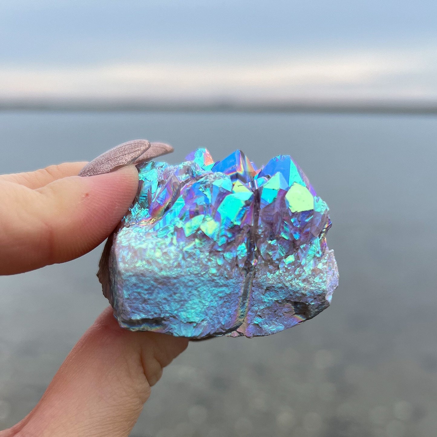 Rainbow Aura Amethyst Cluster