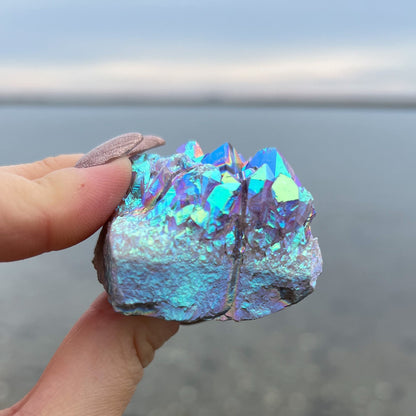 Rainbow Aura Amethyst Cluster