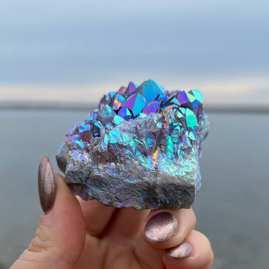 Rainbow Aura Amethyst Cluster