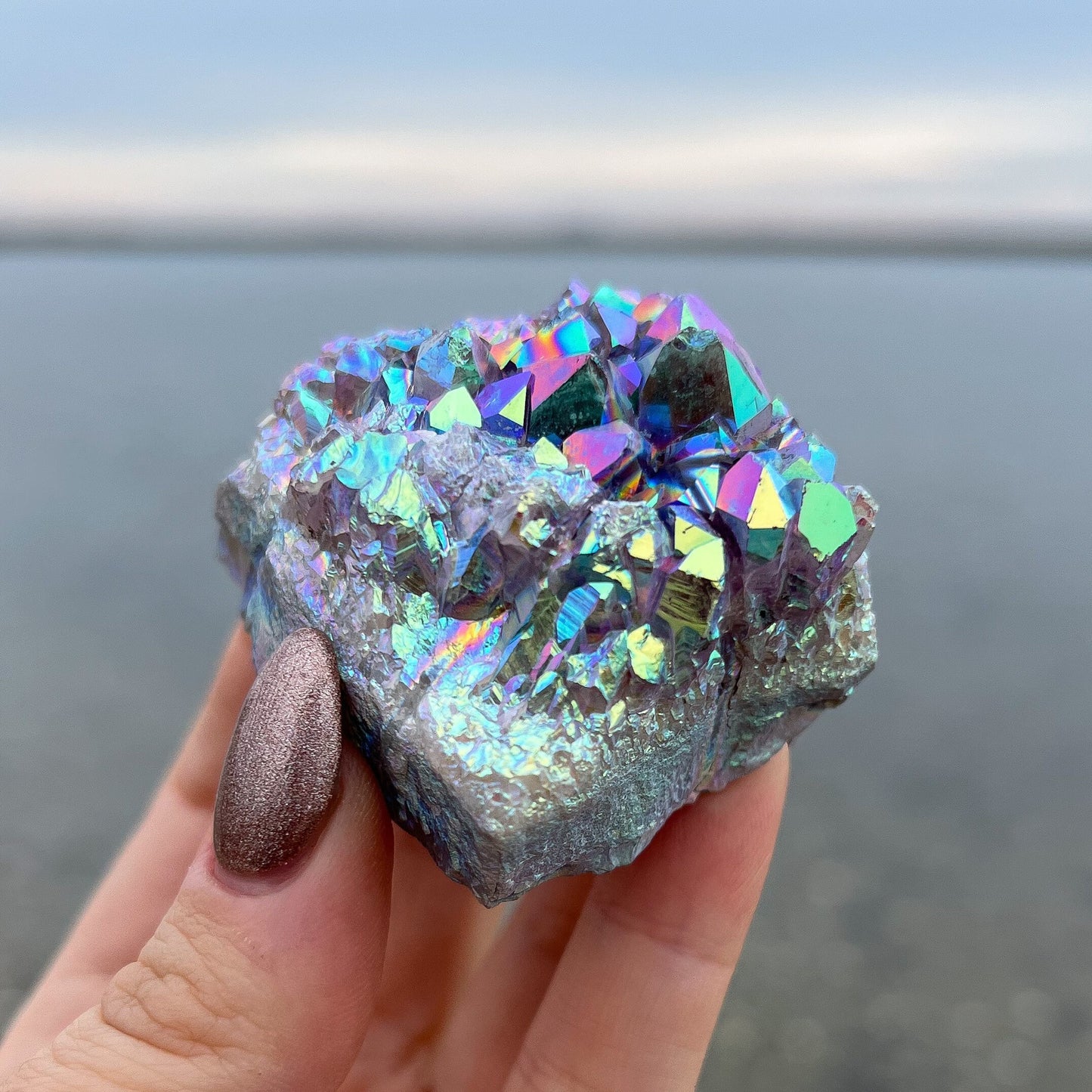 Rainbow Aura Amethyst Cluster