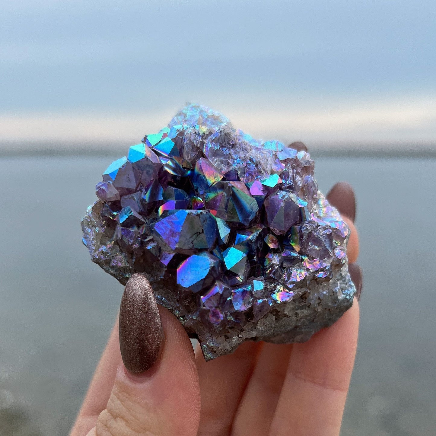 Rainbow Aura Amethyst Cluster