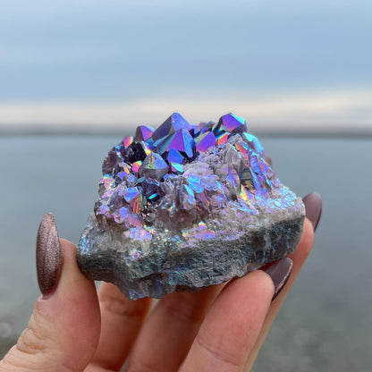 Rainbow Aura Amethyst Cluster