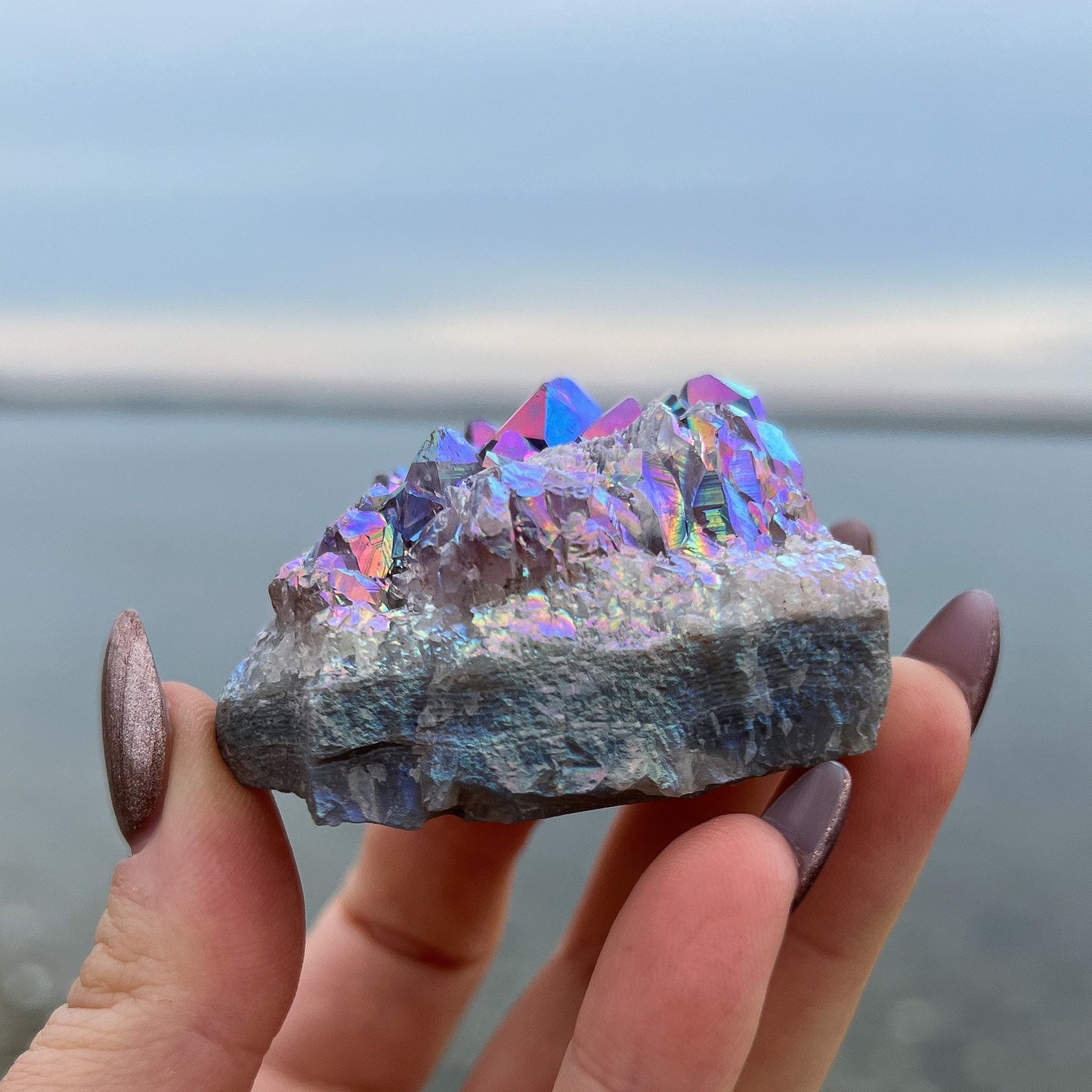 Rainbow Aura Amethyst Cluster