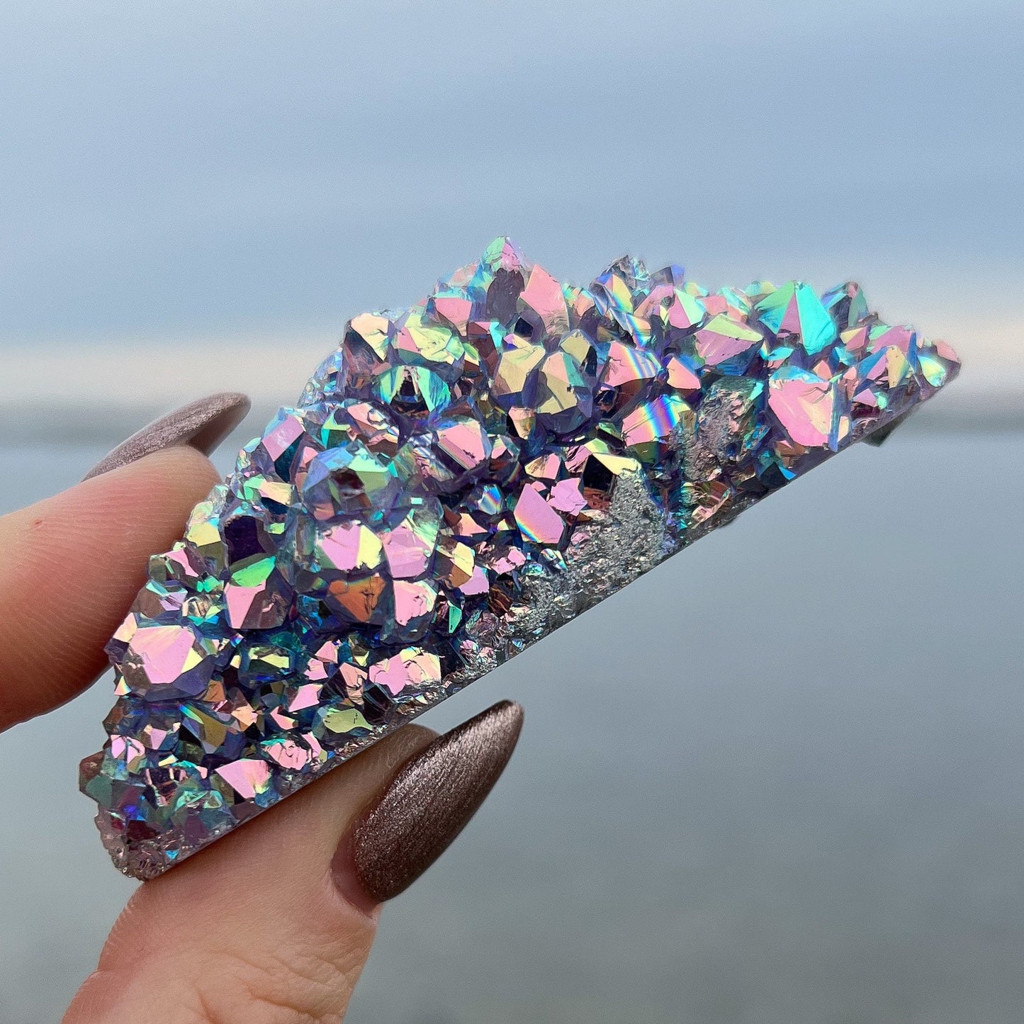 Rainbow Aura Amethyst Cluster