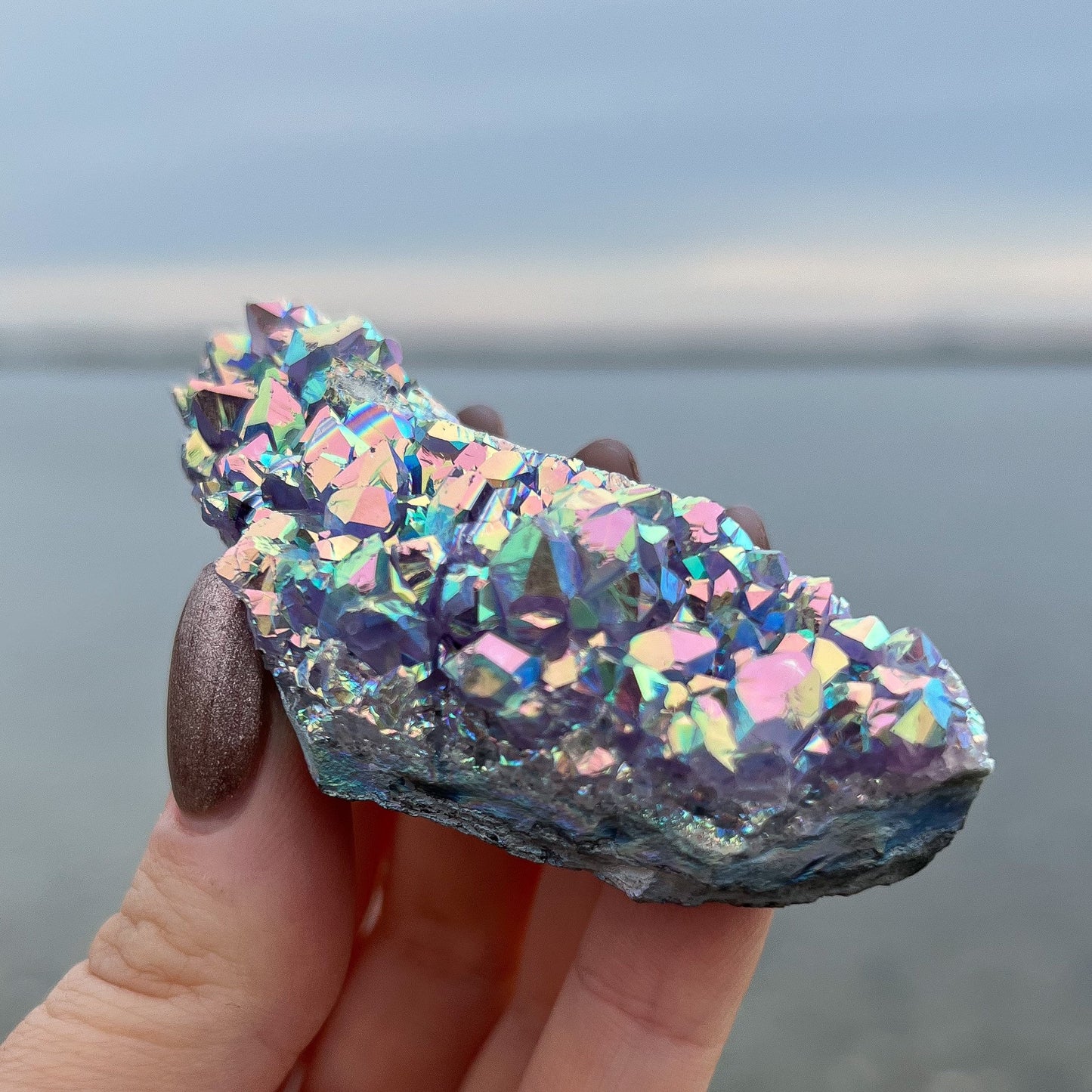 Rainbow Aura Amethyst Cluster