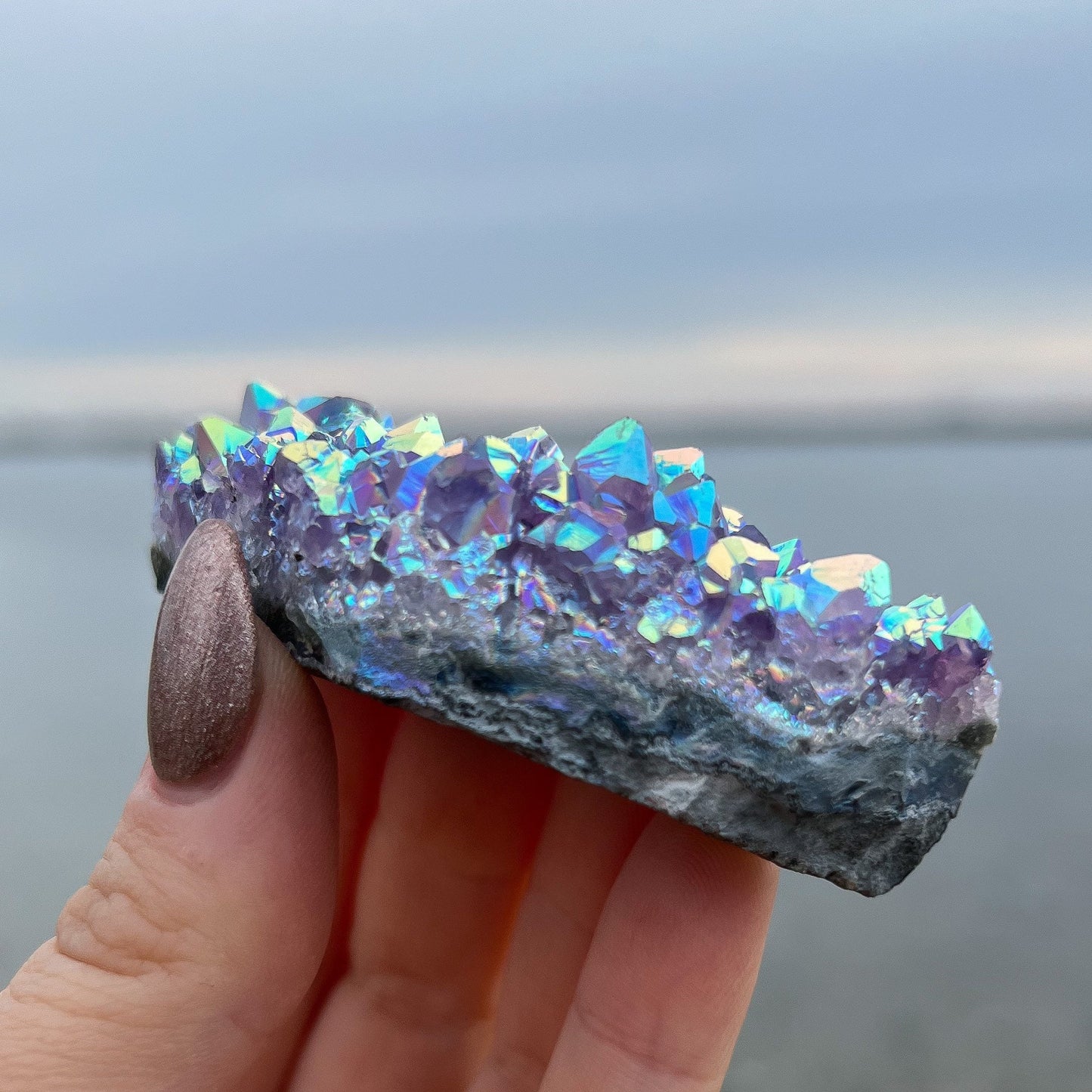 Rainbow Aura Amethyst Cluster
