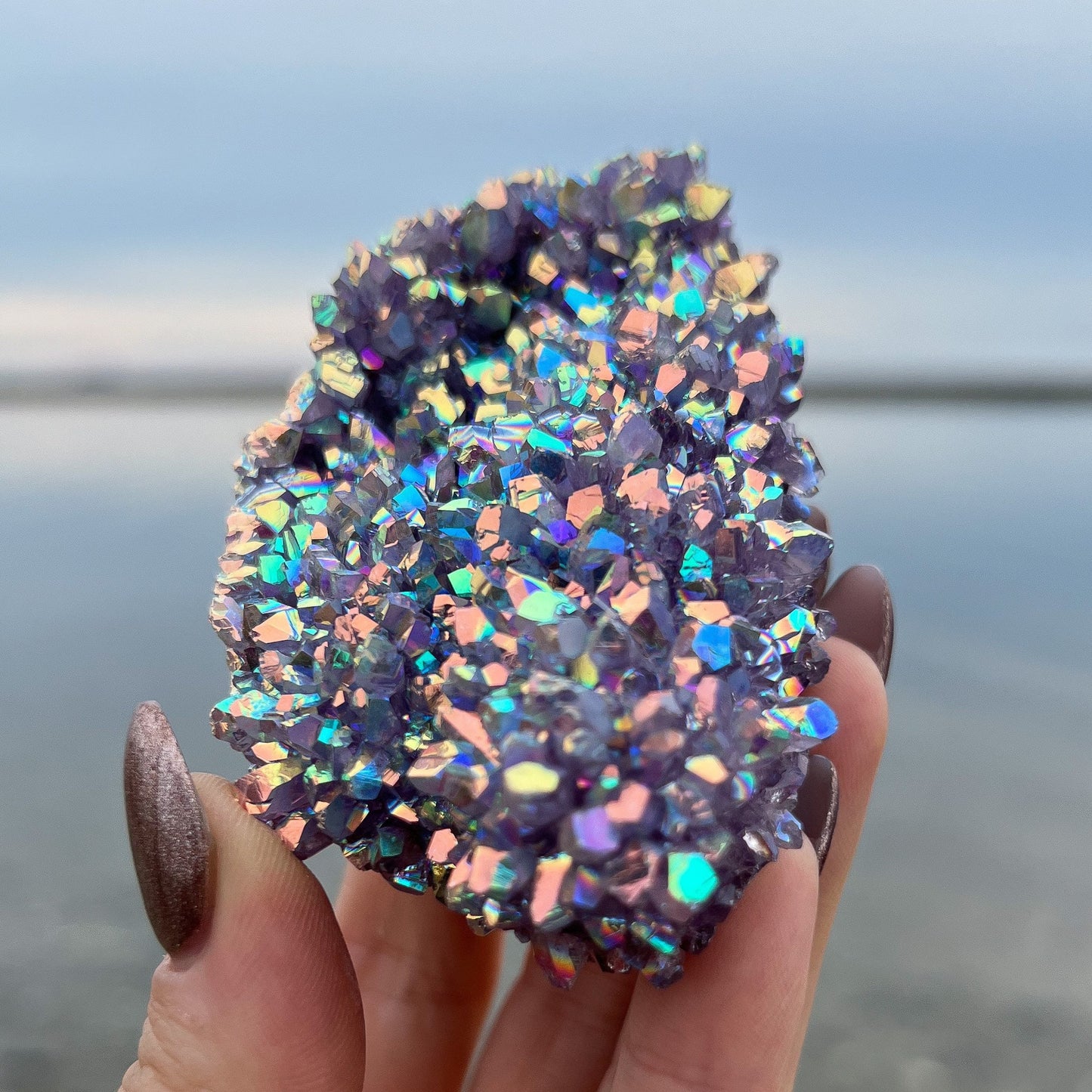 Rainbow Aura Amethyst Cluster