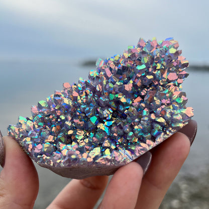 Rainbow Aura Amethyst Cluster