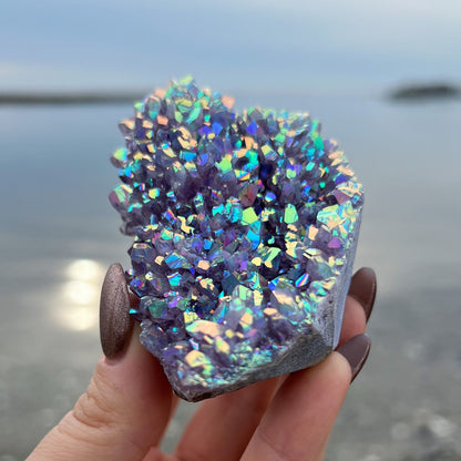 Rainbow Aura Amethyst Cluster