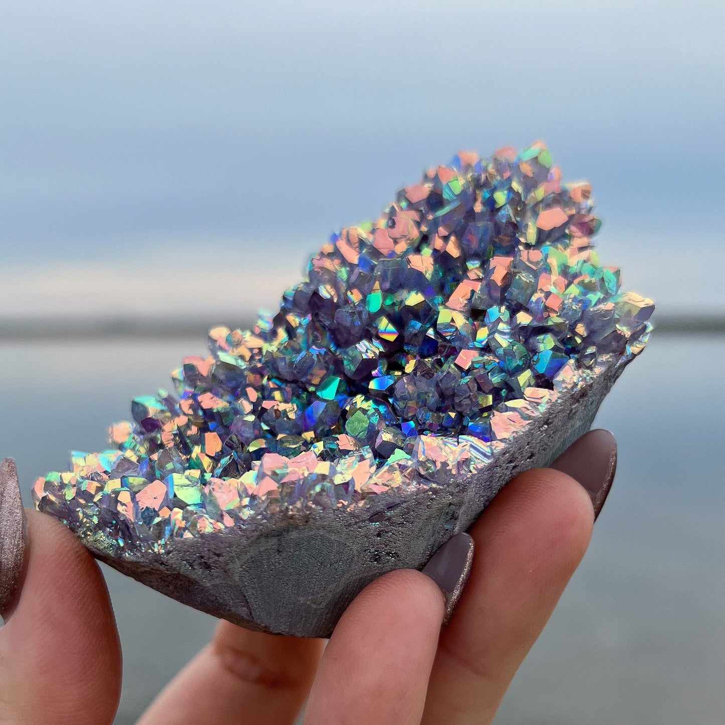 Rainbow Aura Amethyst Cluster