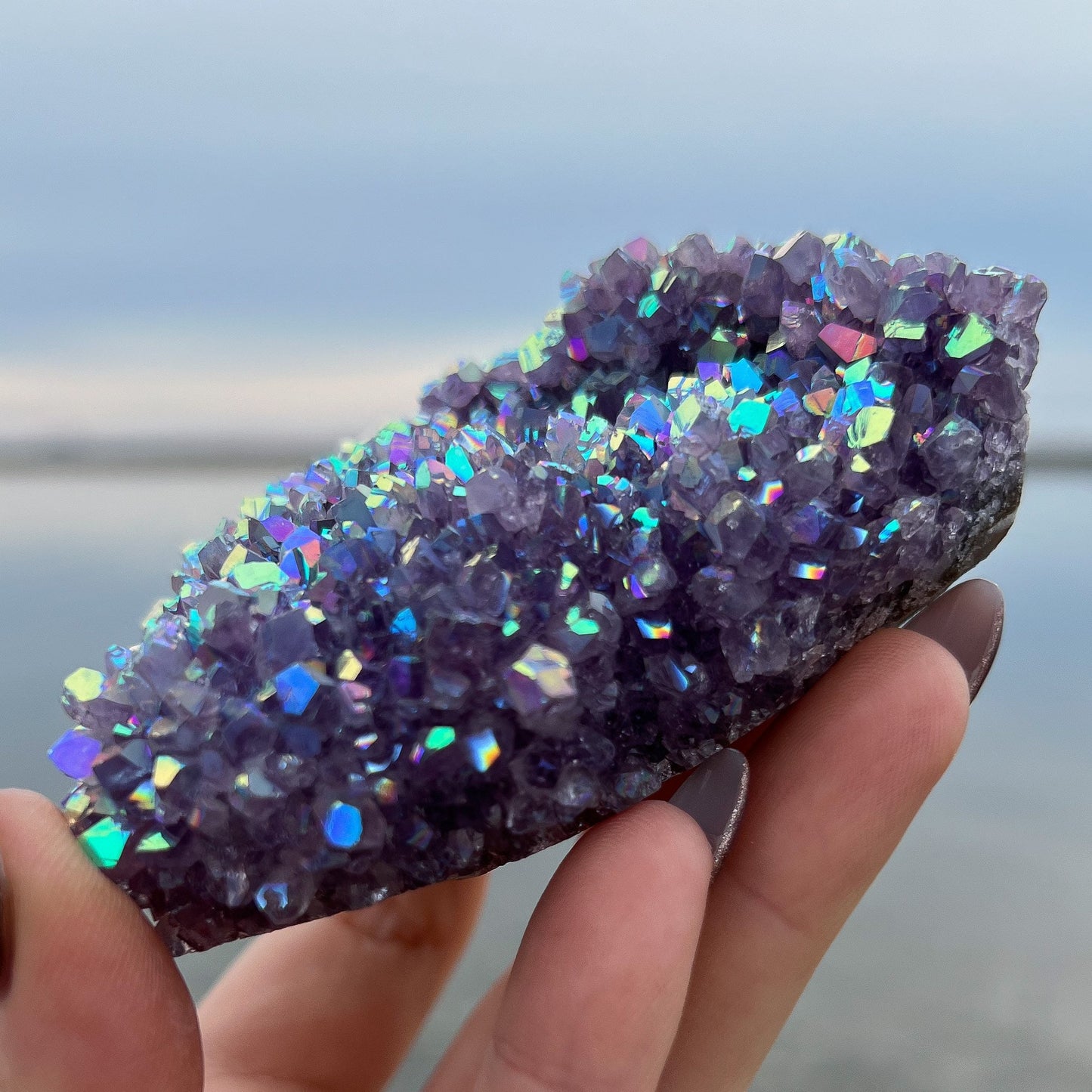 Rainbow Aura Amethyst Cluster