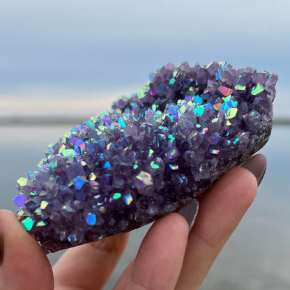 Rainbow Aura Amethyst Cluster