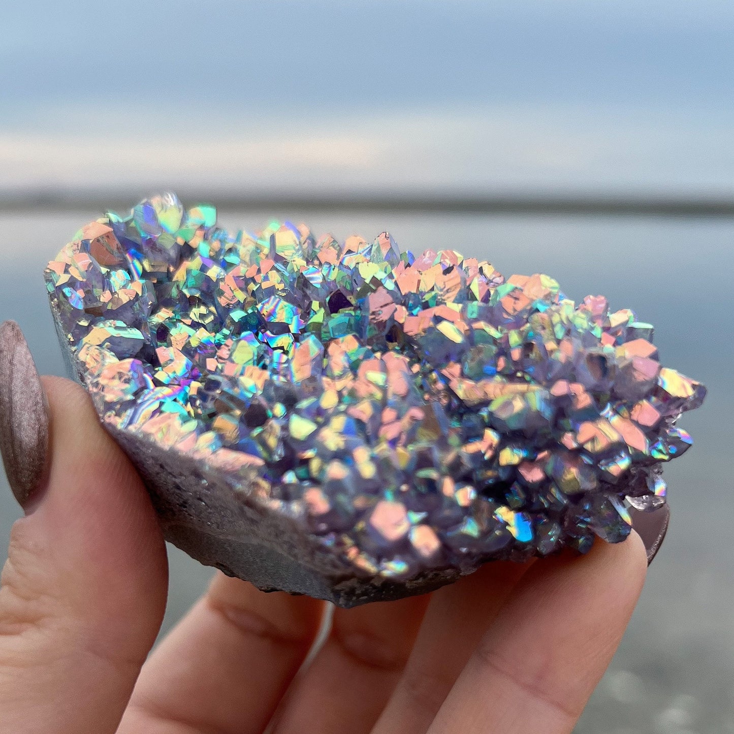 Rainbow Aura Amethyst Cluster