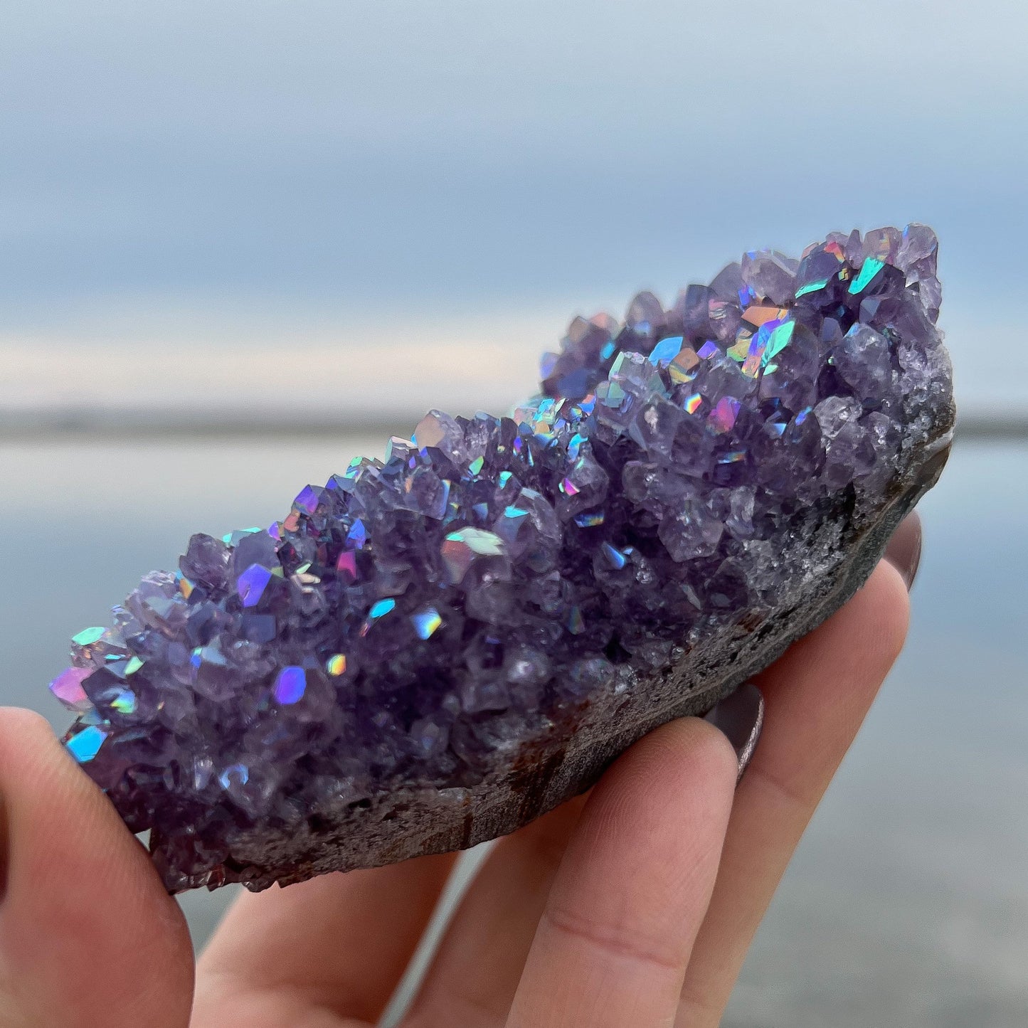 Rainbow Aura Amethyst Cluster