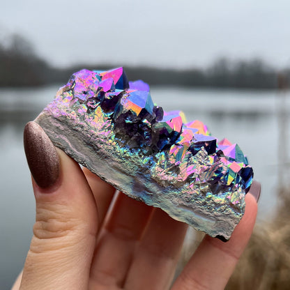 Rainbow Aura Amethyst Standing Cluster