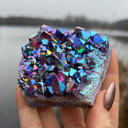 Rainbow Aura Amethyst Standing Cluster