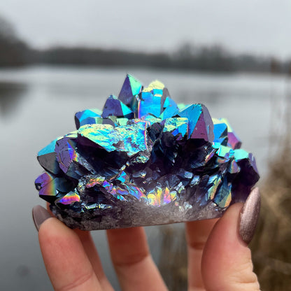 Rainbow Aura Amethyst Cluster