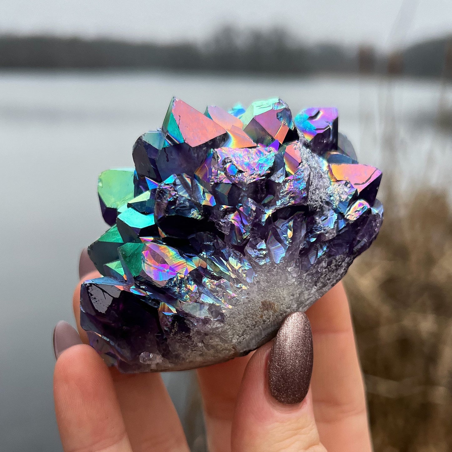Rainbow Aura Amethyst Cluster