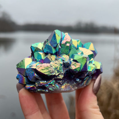 Rainbow Aura Amethyst Cluster