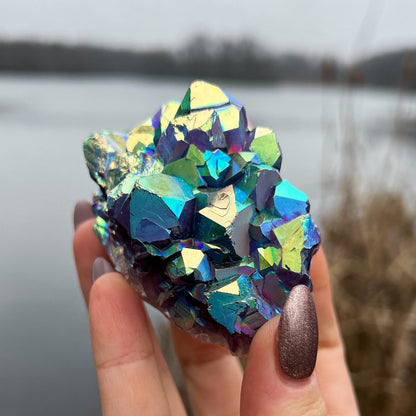 Rainbow Aura Amethyst Cluster