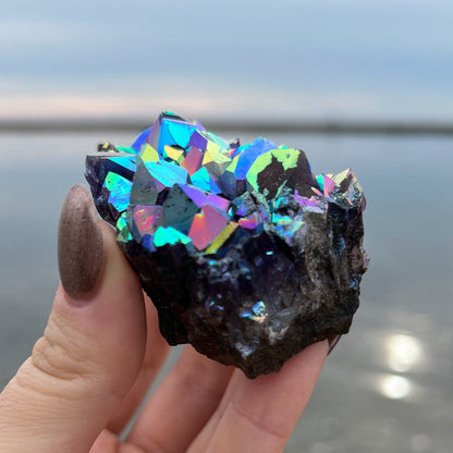 Rainbow Aura Amethyst Cluster