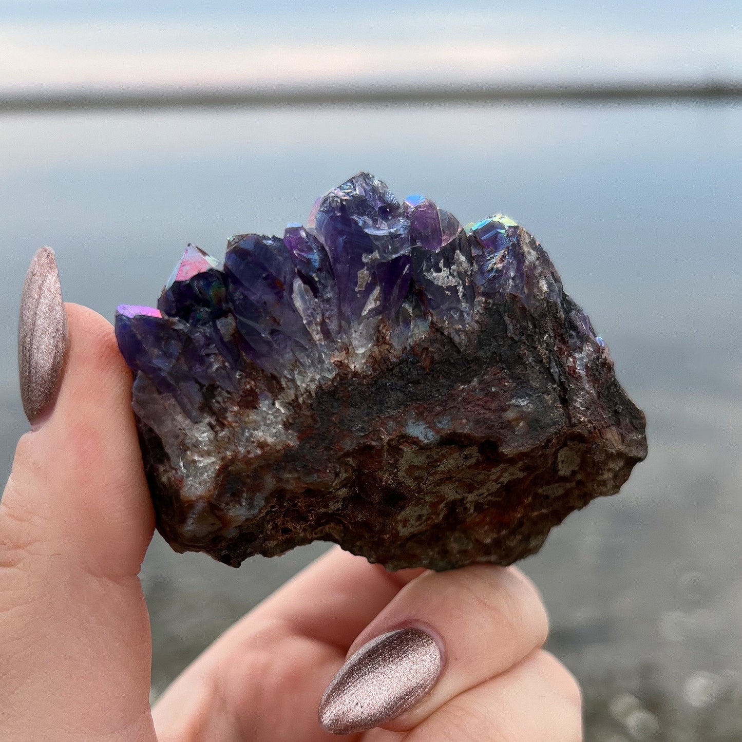 Rainbow Aura Amethyst Cluster