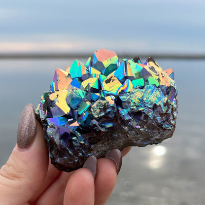 Rainbow Aura Amethyst Cluster