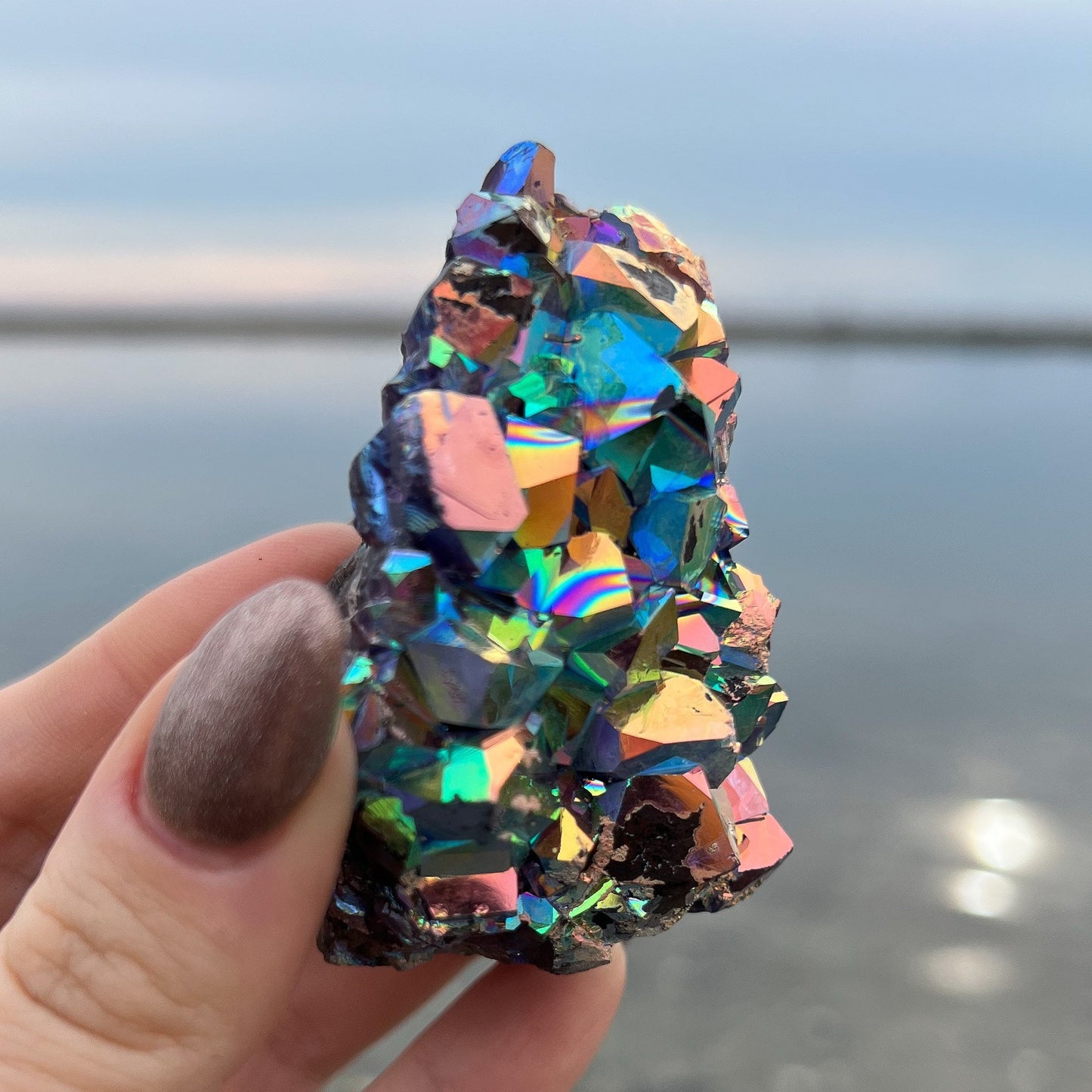 Rainbow Aura Amethyst Cluster