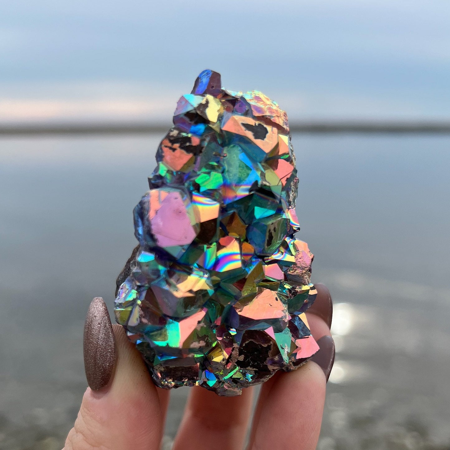 Rainbow Aura Amethyst Cluster