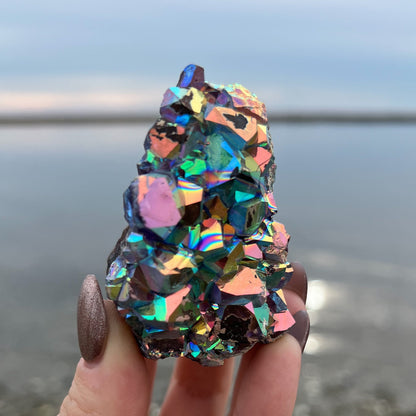 Rainbow Aura Amethyst Cluster