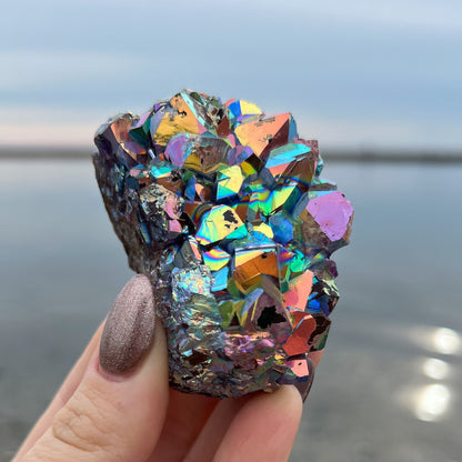 Rainbow Aura Amethyst Cluster