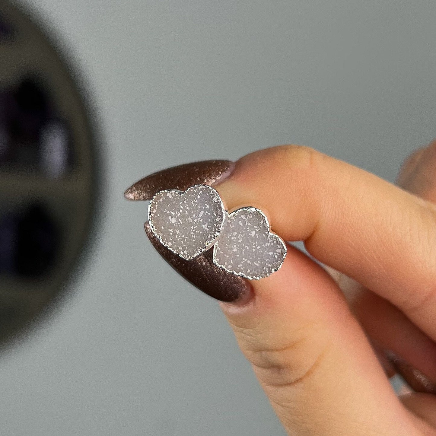 Rainbow Amethyst Heart Stud Earrings
