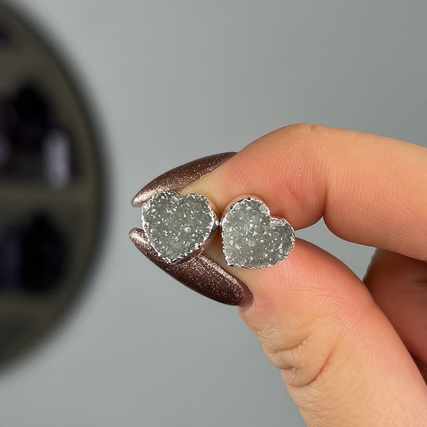 Rainbow Amethyst Heart Stud Earrings