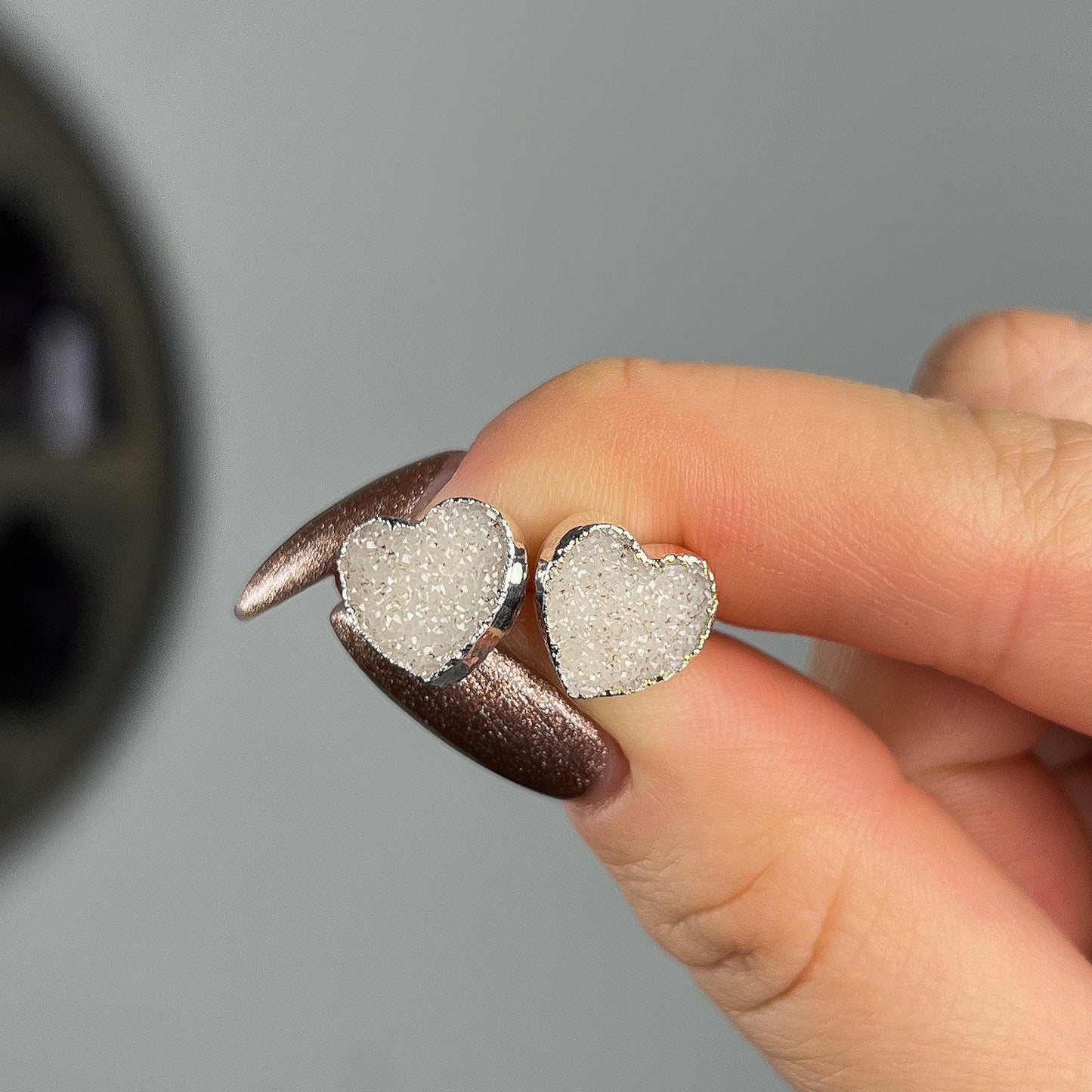 Rainbow Amethyst Heart Stud Earrings