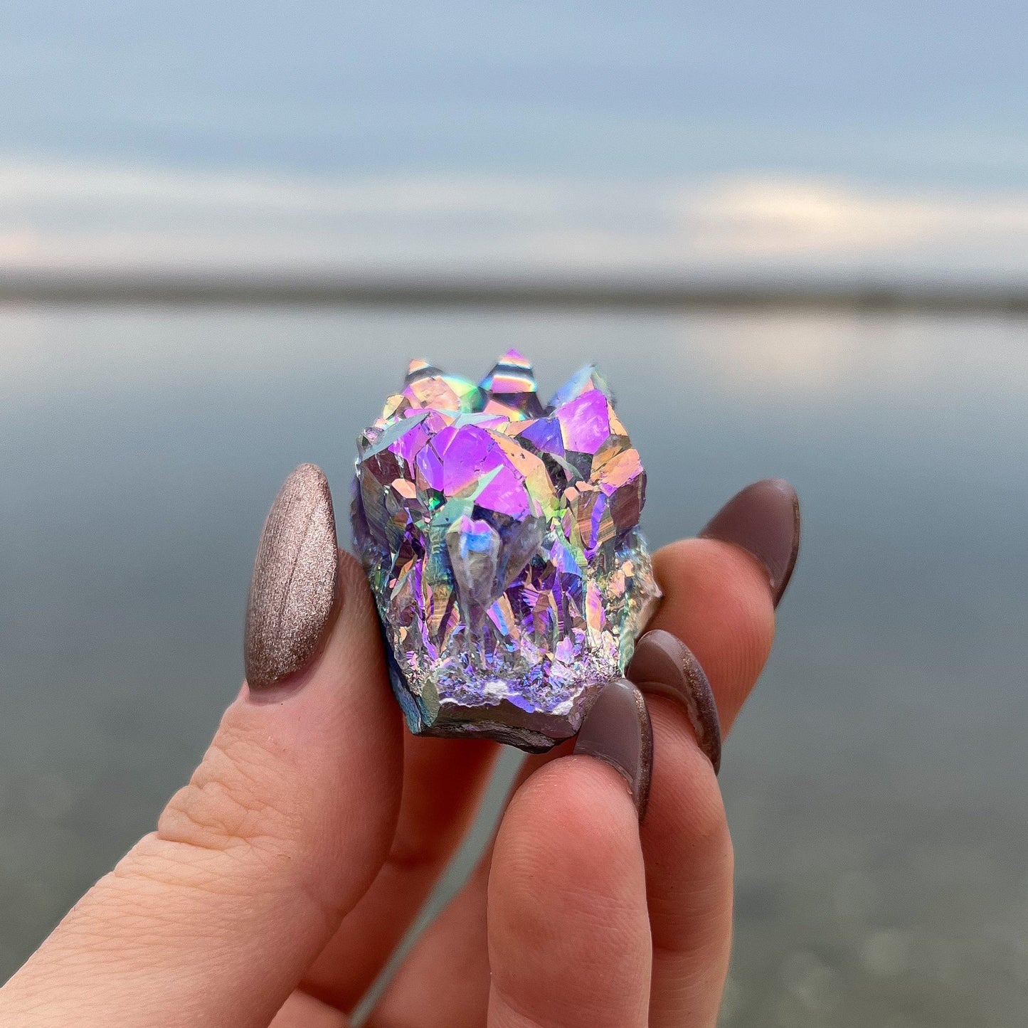 Rainbow Aura Amethyst Cluster