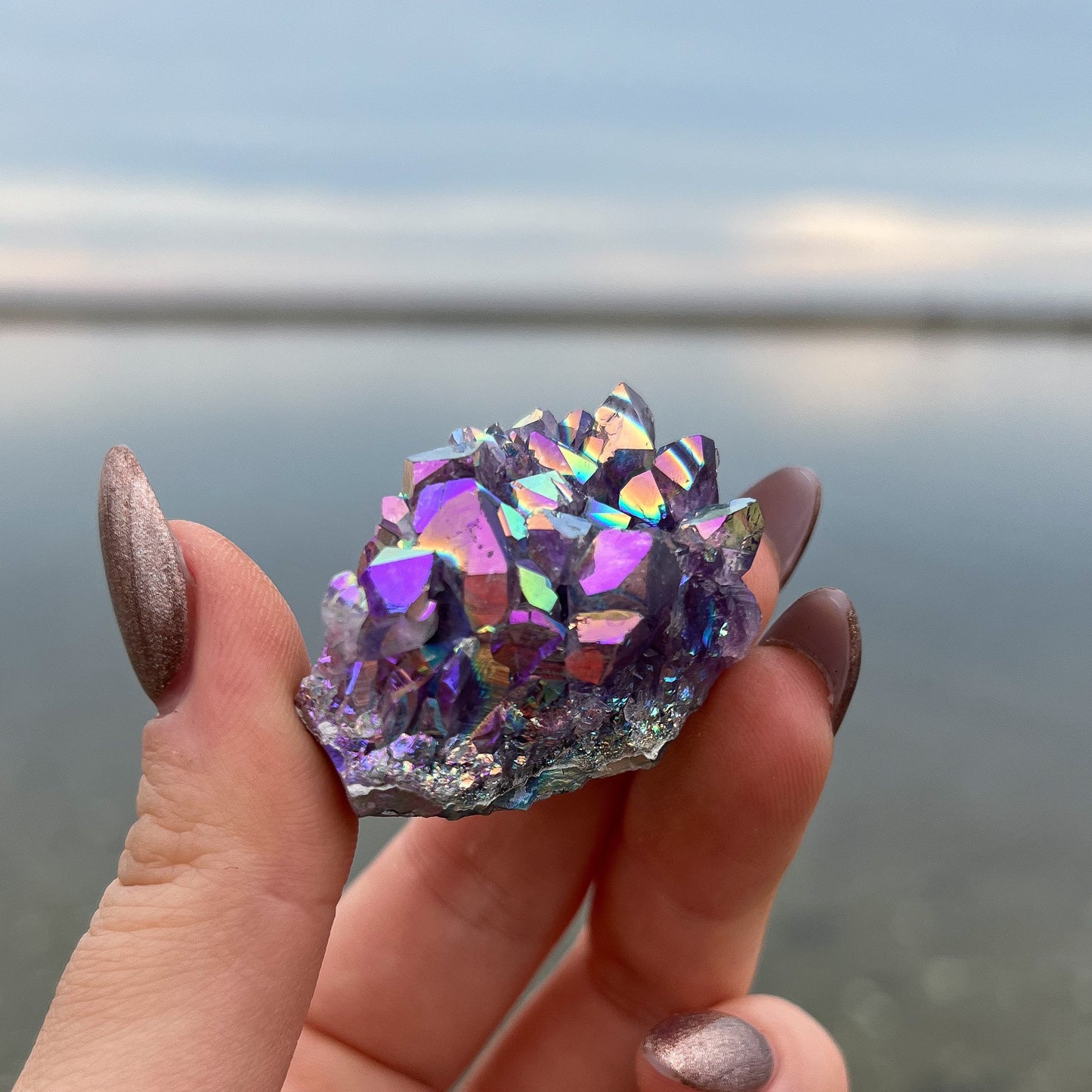 Rainbow Aura Amethyst Cluster