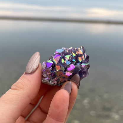 Rainbow Aura Amethyst Cluster